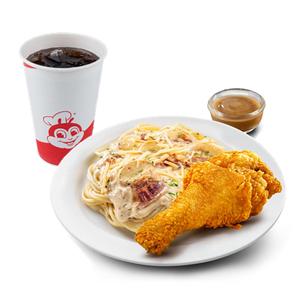 1pc Chickenjoy w/ Carbonara & Regular Soft Drink
