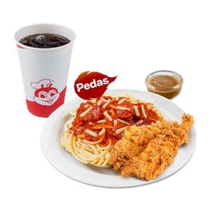 Pedasghetti w/ 2-pc-Chicken Strips &  Reg. Soft Drink
