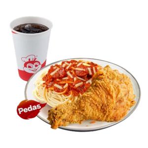 Chickenjoy w/ Pedasghetti & Regular Soft Drink