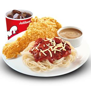 1pc Chickenjoy w/ Spaghetti & Regular Soft Drink